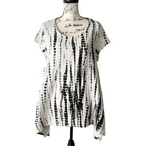 Bryn Walker Womens Tunic Asymmetrical Lagenlook Cotton Black White Size M